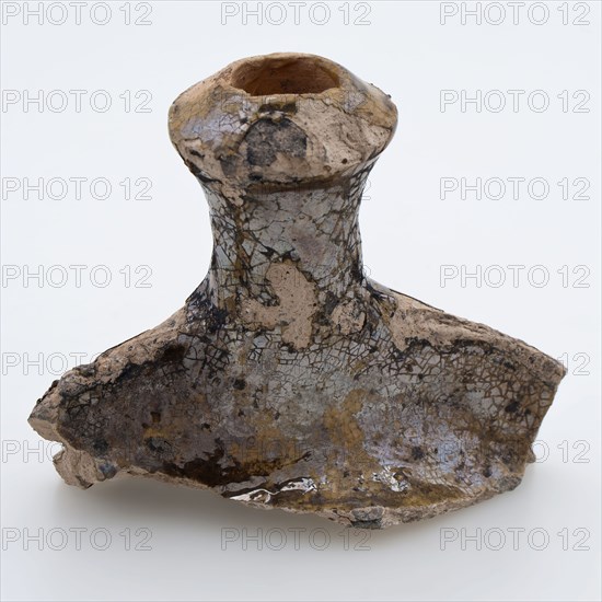 Spout of field bottle, French earthenware, glazed, Flask Holder Fragment soil found Ceramic Pottery Glaze Lead Glaze, w 9.4 Hand