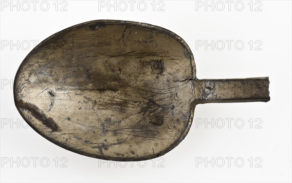 Shovel of tin spoon, marked, stamped initials, spoon cutlery soil find metal tin w 5,2, cast Scoop of pewter spoon with flat