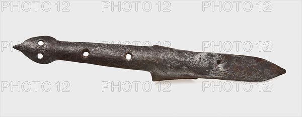Iron boat hook with straight point, marked, boat hook soil found wrought iron metal, forged Wrought iron boat hook or hook hook