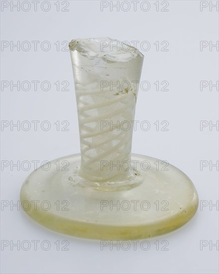 Fragment of foot and stem of goblet with white-opaque threads in stem (pendulum glass), shot glass drinking glass drinking