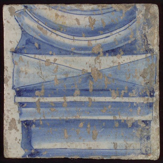 Loose tile from pilaster with decor in blue, part of pedestal, chimney pilaster tile pilaster footage fragment ceramic