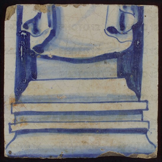 Loose tile of pilaster with blue decor, part of pedestal and robe, chimney pilaster tile pilaster footage fragment ceramics