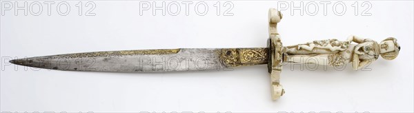 Knife with ivory handle, Venus and Amor, dated, knife dagger metal iron gold tin ivory, forged carved engraved Iron knife