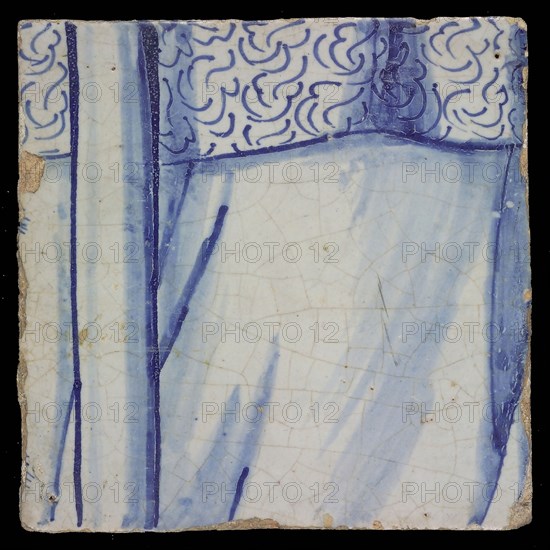Loose tile from tableau with robe and stick or rod, tile picture footage fragment ceramics pottery glaze tin glaze, in form made