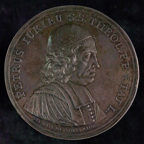 Medal in honor of the fiftieth birthday of Pierre Jurieu, medallion medallion lead metal, bust Pierre Jurieu to the right