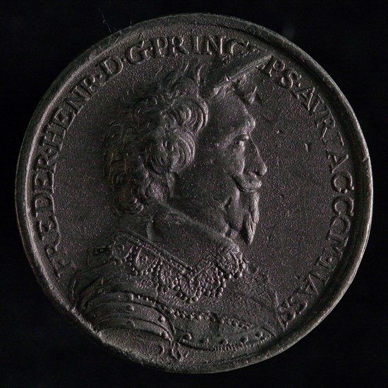 Medal on the sea battle on the Slaak, penning visual material metal lead, bust Frederik Hendrik to the right. Omschrift