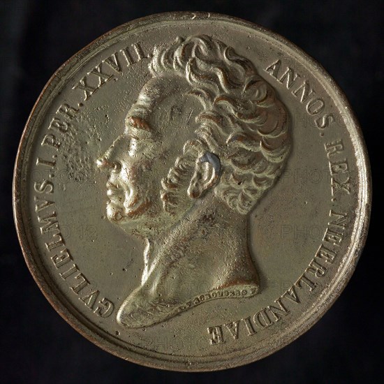 's Rijks Munt, Medal on the death of King William I, death certificate penning footage silver, silvered F: depicts King William