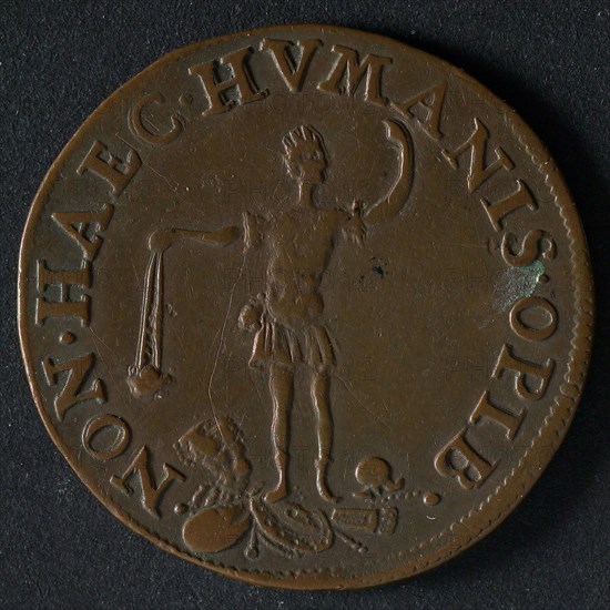 Medal on the high government of the Prince of Orange, penny footage copper, David with crown pendulum in hand tramples weapon