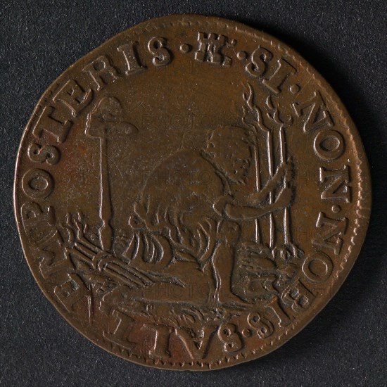 Medal on the high government of the Prince of Orange, penny footage copper, gardener kneeling at three trees. Freedom hat