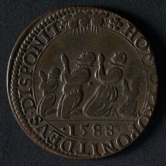 Medal on the downfall of the Invincible Fleet, jeton utility medal medal exchange buyer, Front: man woman and two children