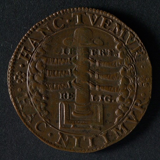 Medal on the elevation of Prince Maurice to governor of Gelderland and Overijsel, jeton utility medal medal exchange copper, six