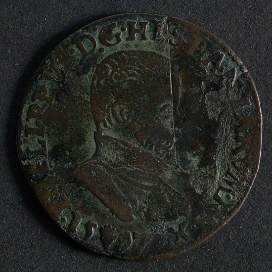 Medal from the Court of Flanders, jeton utility medal medal exchange copper, bust Philips II to the right omschrift: PHILIPPVS