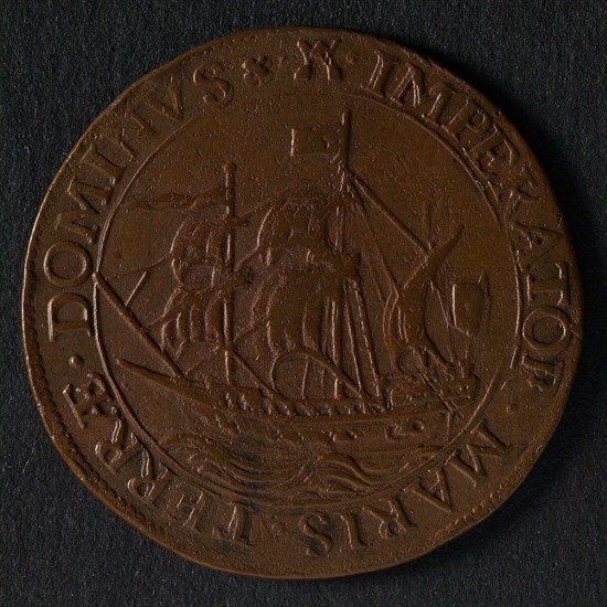 Medal on the victory of the Zeeuwen against the Spaniards, jeton utility medal medal exchange copper, large sailing vessel