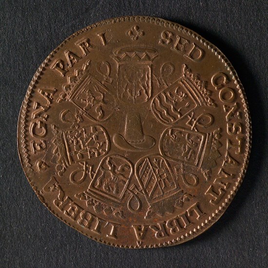 Medal on the expected peace in the Netherlands, penning image copper, Dutch lion with arrows and scale; date, 1671 legend: NON