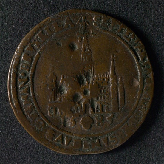 Medal on the Rooze family and the city of Brussels, jeton utility medal medal exchange copper, coat of arms of the genus Rooze