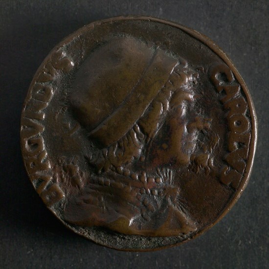Medal on Maximilian of Austria and Charles the Bold, penny footage copper, portrait and text, MAXIMILIANVS - AVSTER, Maximilian