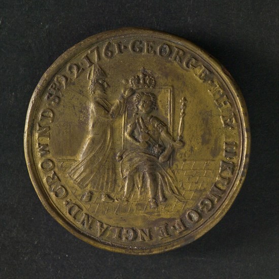 Medal on the coronation of George III of England and his consort, penny footage copper, George III crowned by the archbishop