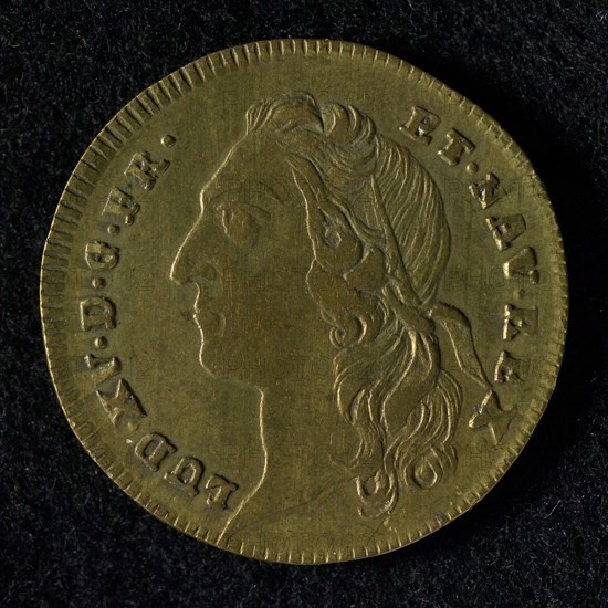 Medal on Louis XV, penning visual material brass, portrait Lodewijk XV left omschrift: LUD. XV. D.G. FR.- ET. NAV. REX. Louis XV