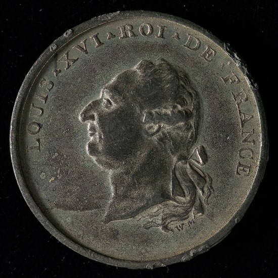 William Mainwaring, Medal on the death of Louis XVI, death certificate penning image material tin?, portrait Louis XVI