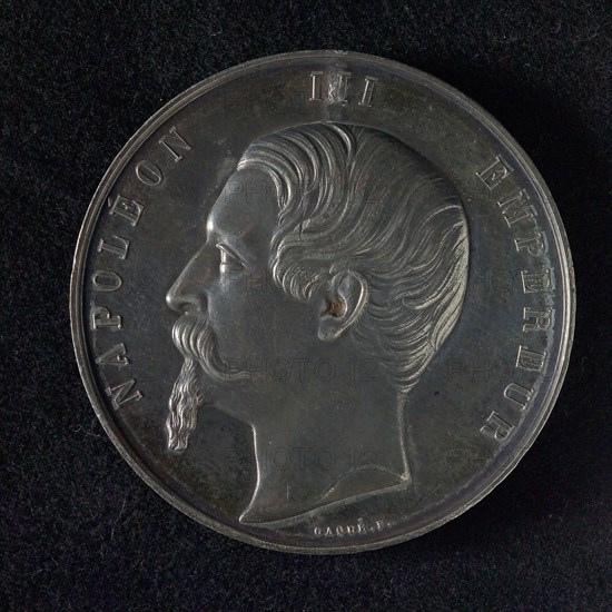 Armand Auguste Caqué (1793 - 1881), Medal at the World Exhibition in Paris in 1855, penny visual material tin, Portrait