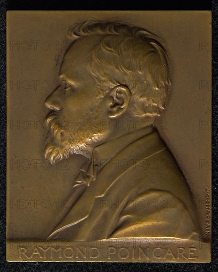 G. Roger, Plaque on Raymond Poincaré, plaque bronze, w 3,2, bust of Raymond Poincaré (1860-1934) left on cut: RAYMOND POINCARÉ