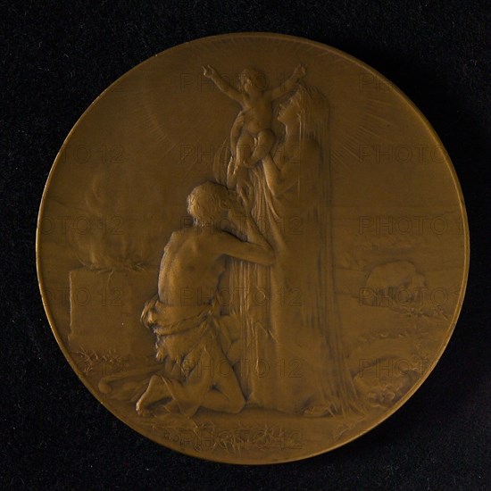 Georges Dupré (1869 - 1909), Medal with the Madonna and shepherd, medallion bronze bronze figure 7.2, Standing Madonna