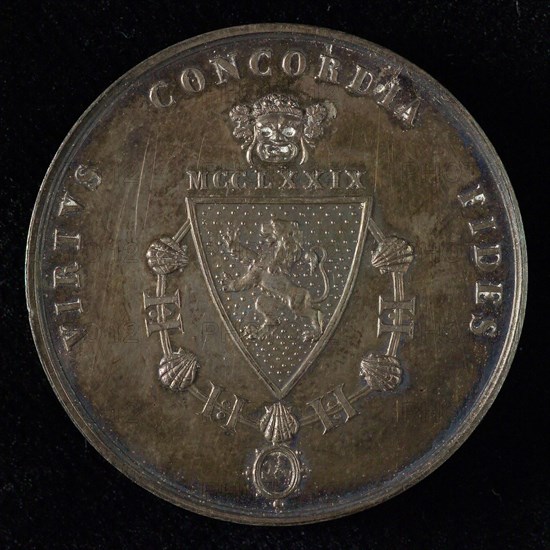 Medal on the Masquerade of Leiden University's Leiden University 1845, penning footage silver, Triangular coat of arms