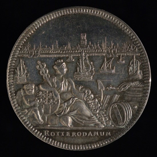 Jacob van Dishoeck, Medal with city virgin and city weapon Rotterdam, tooling medal penning identification carrier silver, city