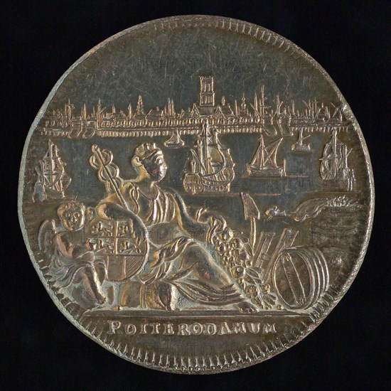 Jacob van Dishoeck, Medal with city virgin and city weapon Rotterdam, tooling medal penning identification carrier silver, city