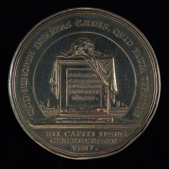 Jan Smeltzing I, Medal on the plunder of the house of Baljuw Jacob van Zuylen van Nijevelt at the Leuvehaven in Rotterdam, penny