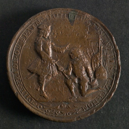Medal on the intake of Porto Bello by the English under Vernon, medallions of metal lead metal, vessels for Porto Bello
