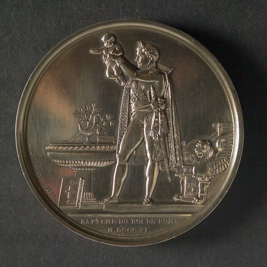 Bertrand Andrieu, after: Louis Lafitte, Medal on the baptism of the king of Rome, penny footage silver, Napoleon standing