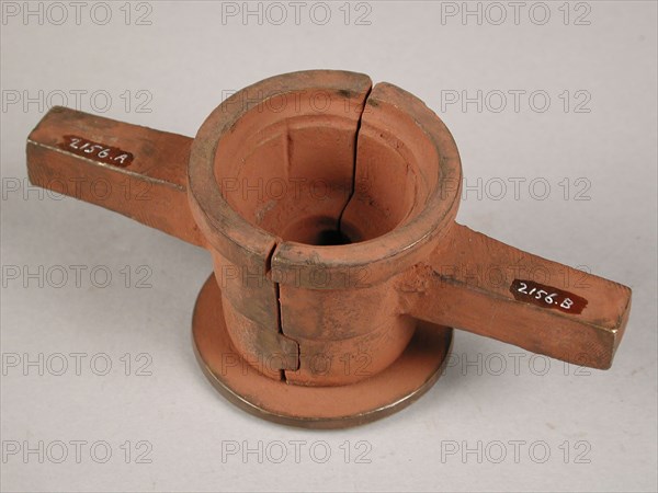 Three parts of four-piece bronze mold for screw cap of jug, mold casting tool tools equipment base metal bronze, cast turned