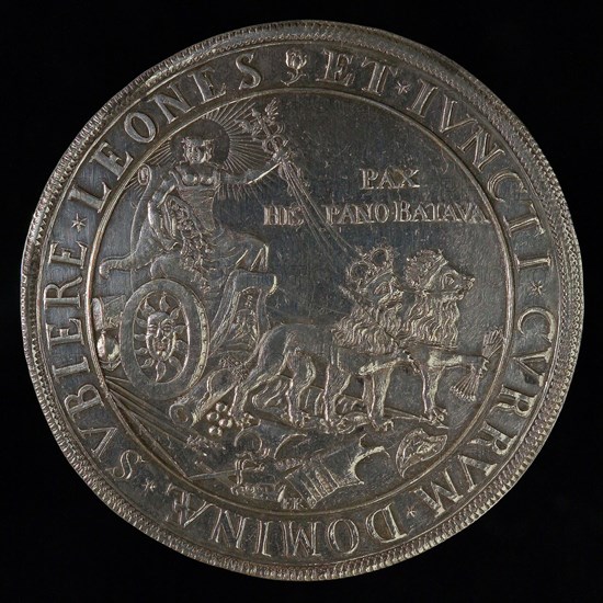 J. Looff, Medal on the Peace of Munster, penning footage silver, triumphal car, ET. IVNCTI. CVRRVM. DOMINAE. SVBIERE LEONES