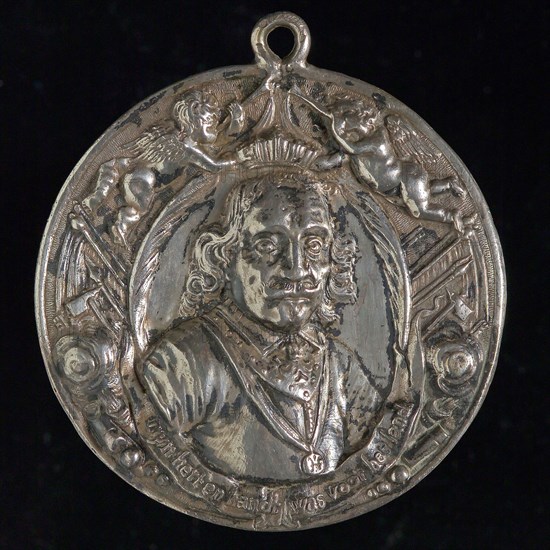 Medal on the death of Maarten Harpertszoon Tromp, death certificate medal silver, 50 gram, in raised relief bust Tromp Two