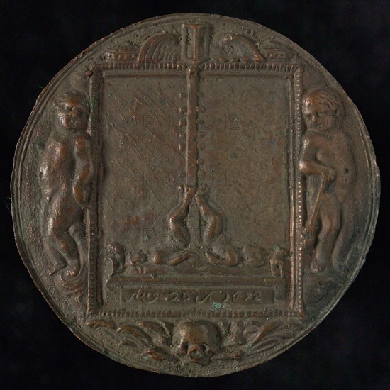 Unilateral print reverse of penny on the murder of De Witt brothers, penny footage copper, Reverse side of penny with two skulls