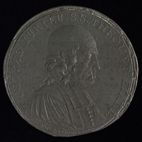 Medal on the fiftieth birthday of Pierre Jurieu, medallion medallions lead metal, Jurier Juridical Jurisdiction: omschrift