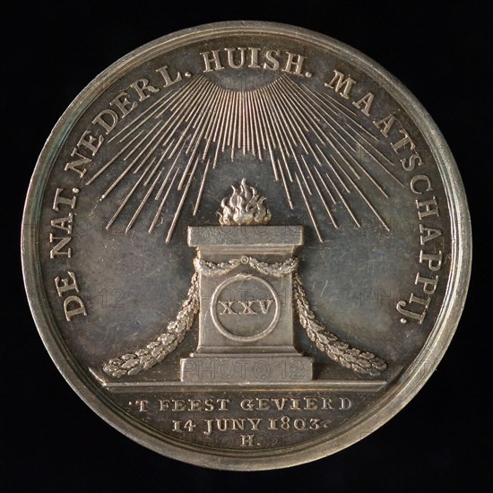 J.G. Holtzhey, Medal on the 25th anniversary of the Nationale Nederlandsche Huisoud Maatschappij, penning footage silver, Oak