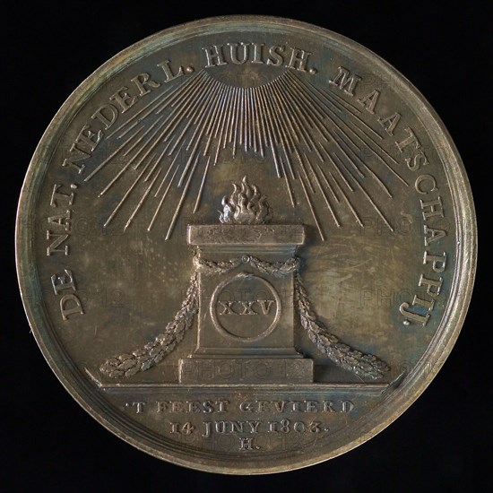 J.G. Holtzhey, Medal on the 25th anniversary of the Nationale Nederlandsche Huisoud Maatschappij, penning footage silver, oak