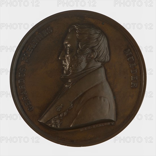 David van der Kellen, Medal on the 25-year professorship of Prof. dr. G.J. Mulder in Utrecht, medallion medallions bronze, left