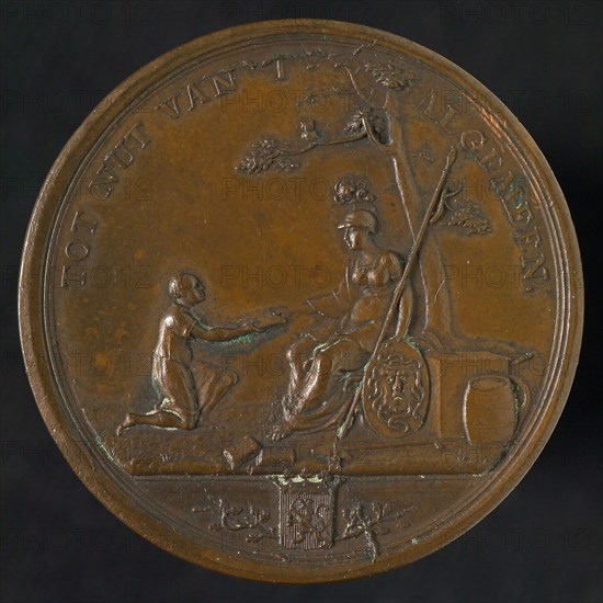 Price token Maatschappij tot Nut van 't Algemeen, price medal medal bronze medal 3.8, left symbolic figure of woman with helmet