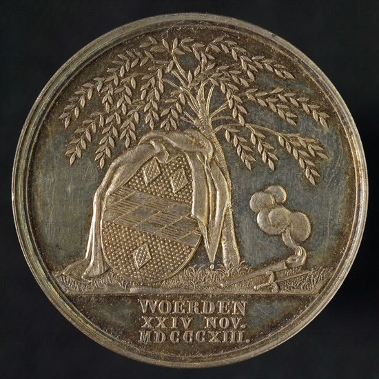 D. van der Kellen, Medal on the 25th anniversary of the disaster in Woerden, penny footage silver, the coat of arms of Woerden