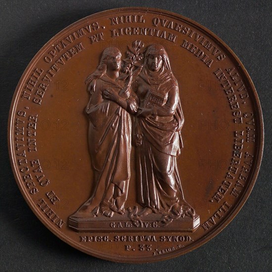 J. Elion, Medal on the 250th anniversary of the Remonstrant Brotherhood in Rotterdam, medallion medal bronze, two symbolic