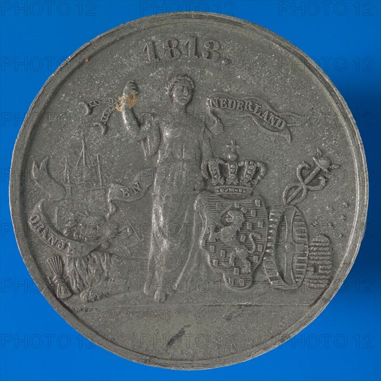 P. Mansvelt en Zoon, Medal on the half Centenary of Dutch Independence, penny imagery tin, the Dutch Virgin
