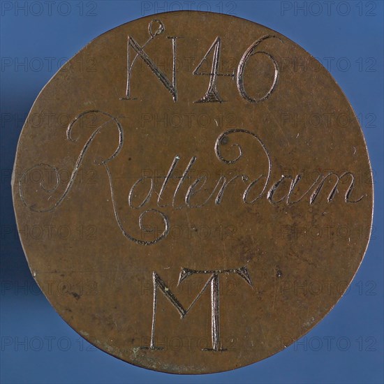 Medal der Bakkers in Rotterdam, guild penny penning identification carrier brass, text, N 46 Rotterdam MT Rotterdam guild baker