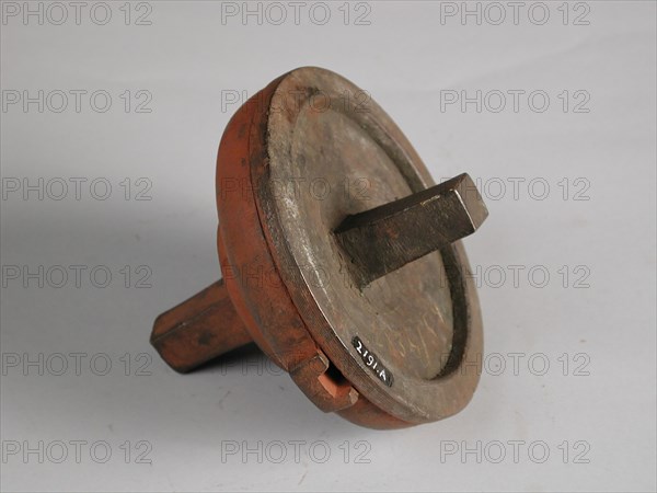 Two-piece bronze mold for lid of pot or jug, cast molding tool tools base metal bronze, cast turned Two-piece bronze mold