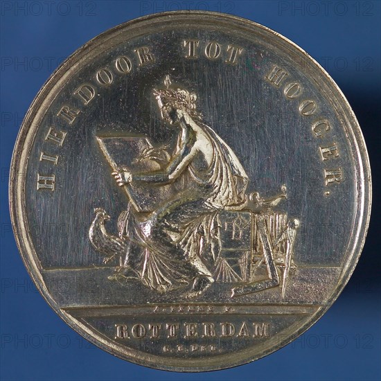 stamp cutter: A. Bemme, Price medal of the Teekengenootschap HIERDOOR TOT HOOGER, awarded to J. Kramer, price medal penning