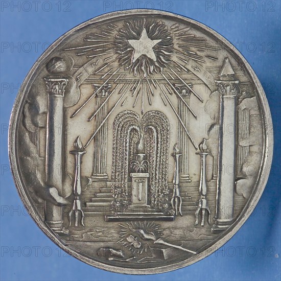 Masonic medal, penning footage silver, symbolic representation of the freemasons, no freemasonry Rotterdam