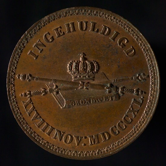 Medal at the inauguration of King Willem II in Amsterdam, medallions bronze bronze, text only, WILLEM II KING OF THE NETHERLANDS