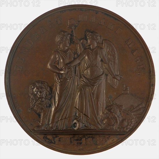 S. de Vries, Medal on the fiftieth anniversary of the Battle of Waterloo, commemorative medal penning visual material bronze